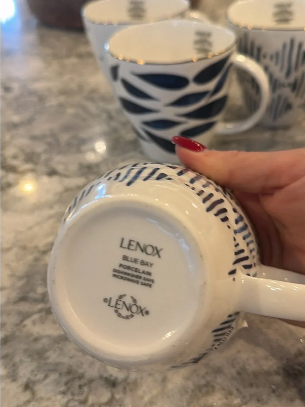 Lenox Blue Bay Porcelain Coffee Mugs Set of 5 | Assorted Blue Patterns